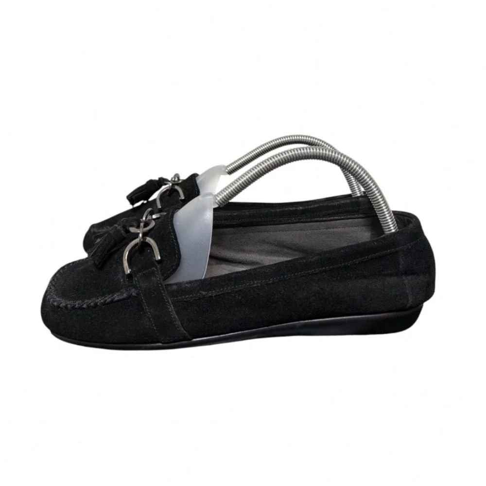 Aerosoles Stitch N Turn Loafers Womens 9 Black Suede Tassel Chain Flats